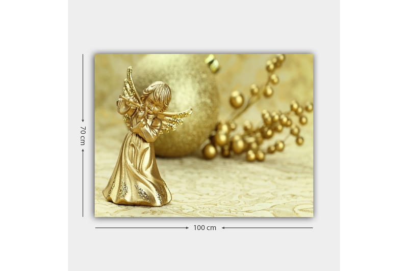 Canvastavla 70x100 cm - Gyllene ängel som spelar flöjt, omgiven av dekorativa element - Guld / Beige - Inredning & dekor - Tavlor & konst - Canvastavla