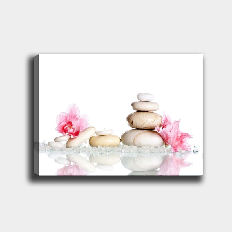 Canvastavla 70x100 cm - Harmonisk komposition av stenar och rosa blommor som symboliserar lugn och balans - Rosa / Beige / Vit - Inredning & dekor - Tavlor & konst - Canvastavla