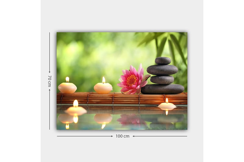 Canvastavla 70x100 cm - Harmonisk sammansättning av stenar, en lotusblomma och ljus som skapar en lugn och avkopplande atmosfär - Rosa / Svart / Beige - Inredning & dekor - Tavlor & konst - Canvastavla