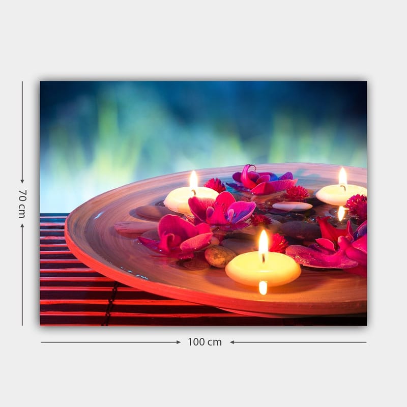 Canvastavla 70x100 cm - Harmonisk skål med flytande blommor och ljus som skapar en lugn atmosfär - Rosa / Vit / Brun - Inredning & dekor - Tavlor & konst - Canvastavla