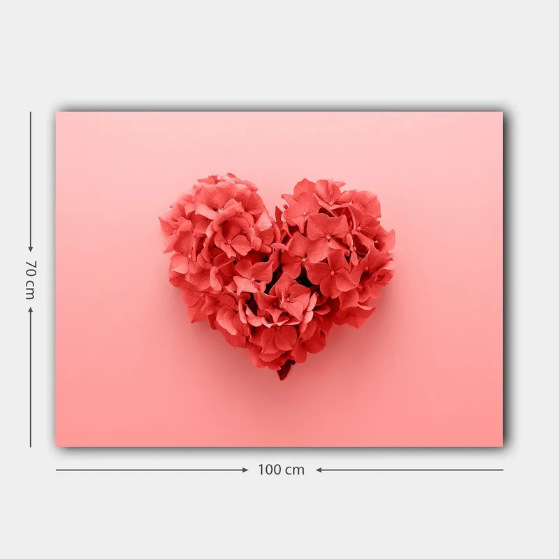 Canvastavla 70x100 cm - Hjärtformad komposition av blommor i en romantisk och lekfull stil - Korallröd / Ljusrosa - Inredning & dekor - Tavlor & konst - Canvastavla