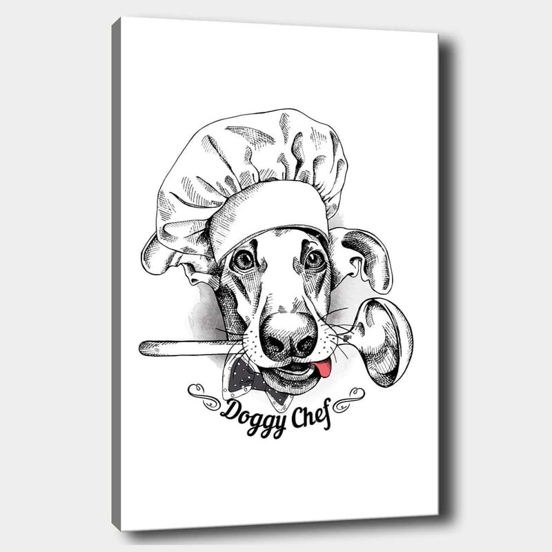 Canvastavla 70x100 cm - Hundklädd kock med en sked i munnen - Svart / Vitt / Grått - Inredning & dekor - Tavlor & konst - Canvastavla