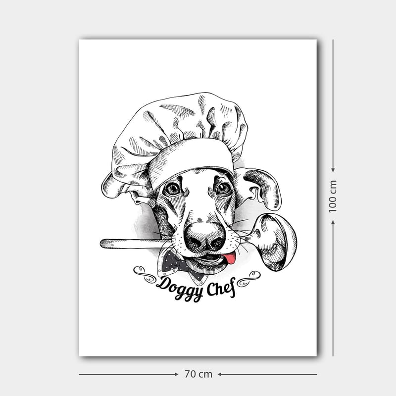 Canvastavla 70x100 cm - Hundklädd kock med en sked i munnen - Svart / Vitt / Grått - Inredning & dekor - Tavlor & konst - Canvastavla