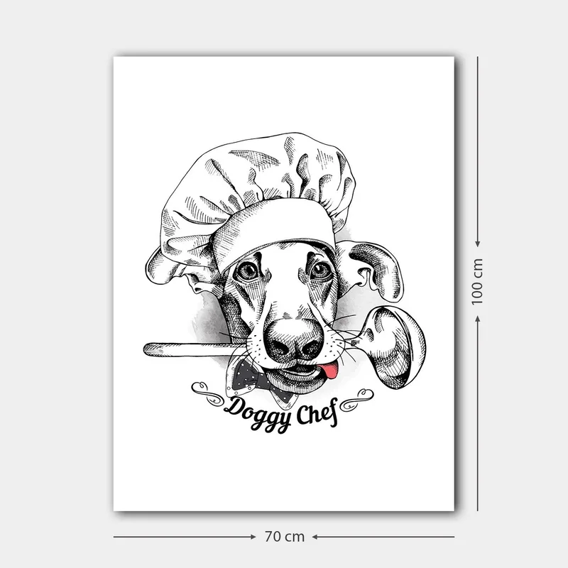 Canvastavla 70x100 cm - Hundklädd kock med en sked i munnen - Svart / Vitt / Grått - Inredning & dekor - Tavlor & konst - Canvastavla
