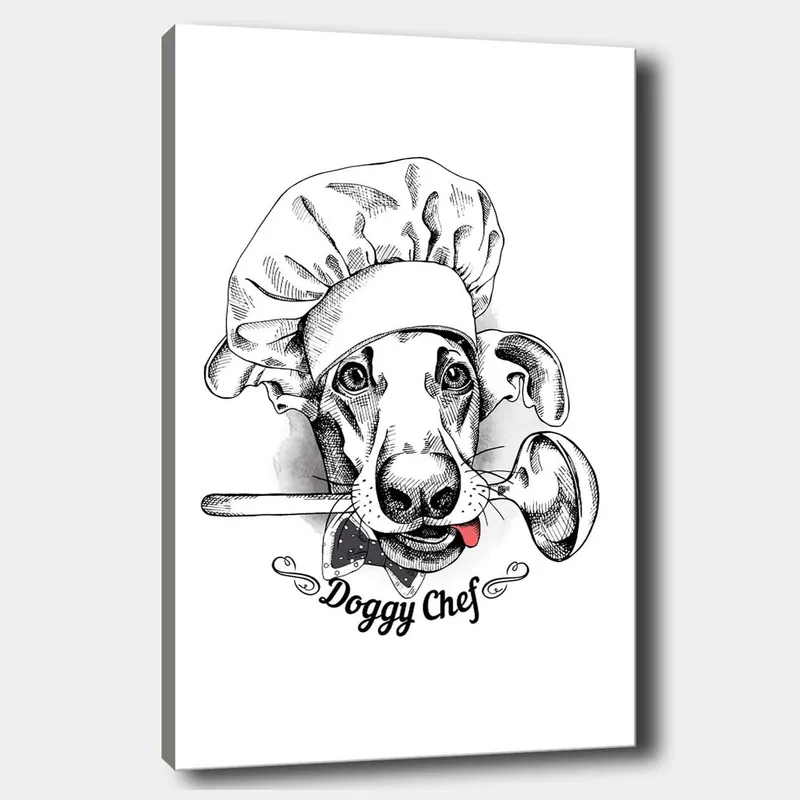 Canvastavla 70x100 cm - Hundklädd kock med en sked i munnen - Svart / Vitt / Grått - Inredning & dekor - Tavlor & konst - Canvastavla