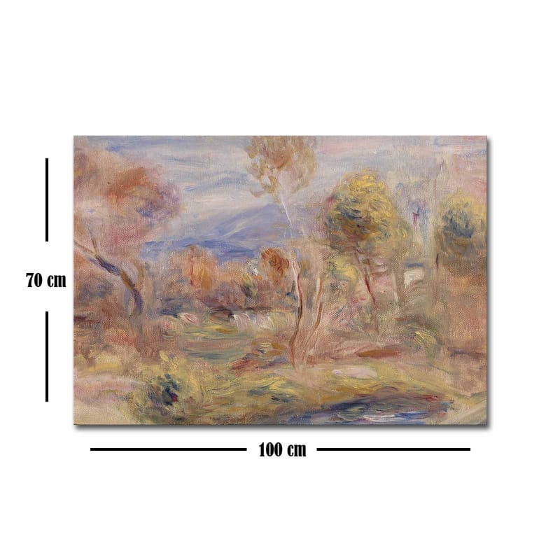 Canvastavla 70x100 cm - Idyllisk landskapsmålning med träd och en spegelblanka sjö i förgrunden - Ljusgrön / Beige / Ljusblå - Inredning & dekor - Tavlor & konst - Canvastavla