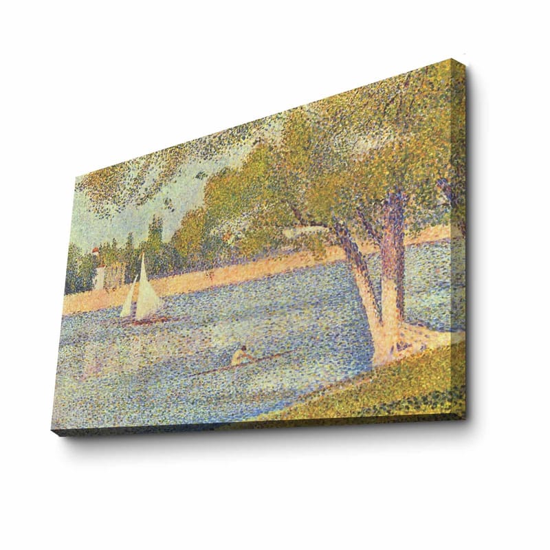 Canvastavla 70x100 cm - Idyllisk sjölandskap med segelbåtar och träd som speglar en lugn sommarstämning - Grön / Blå / Beige - Inredning & dekor - Tavlor & konst - Canvastavla