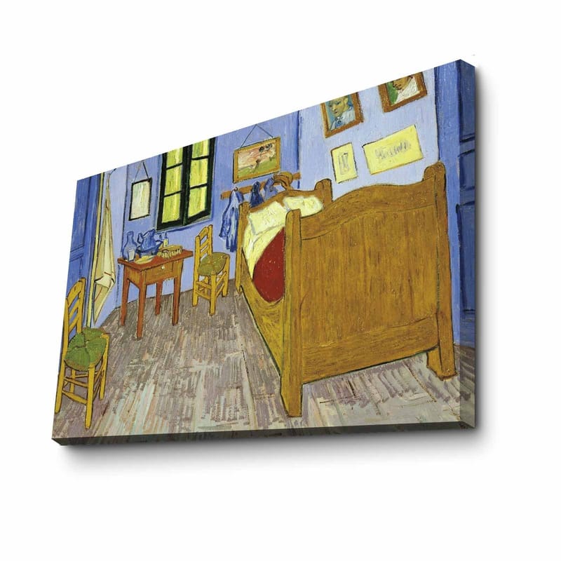 Canvastavla 70x100 cm - Inbjudande och färgglad skildring av ett rum med en säng, stolar och ett bord - Blå / Gul / Brun - Inredning & dekor - Tavlor & konst - Canvastavla