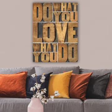 Canvastavla 70x100 cm - Inspirerande typografisk komposition med budskapet DO WHAT YOU LOVE, LOVE WHAT YOU DO - Mörkbrun / Ljusbrun / Grå - Inredning & dekor - Tavlor & konst - Canvastavla