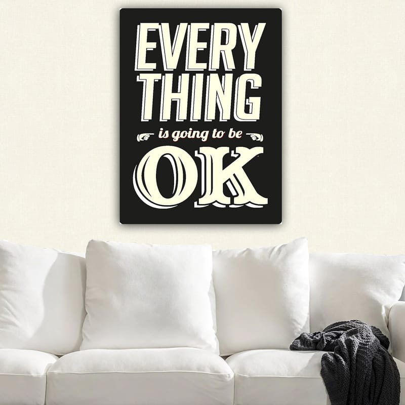 Canvastavla 70x100 cm - Inspirerande typografisk konst med budskapet Everything is going to be OK - Svart / Off-white / Röd - Inredning & dekor - Tavlor & konst - Canvastavla