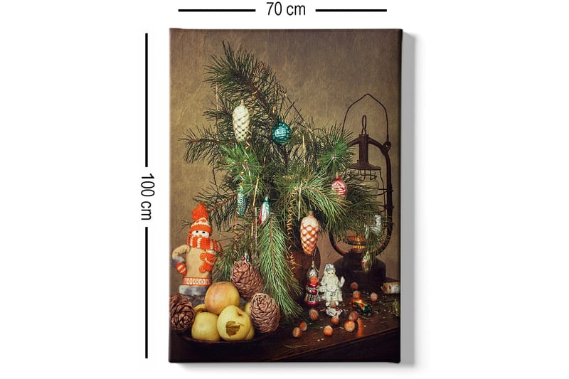 Canvastavla 70x100 cm - Juldekoration med gran, dekorationer och frukter - Grön / Röd / Beige - Inredning & dekor - Tavlor & konst - Canvastavla