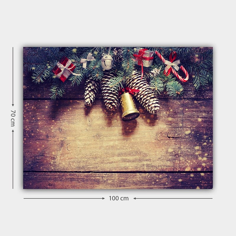 Canvastavla 70x100 cm - Juldekoration med granris, kottar och presenter - Grön / Brun / Röd - Inredning & dekor - Tavlor & konst - Canvastavla