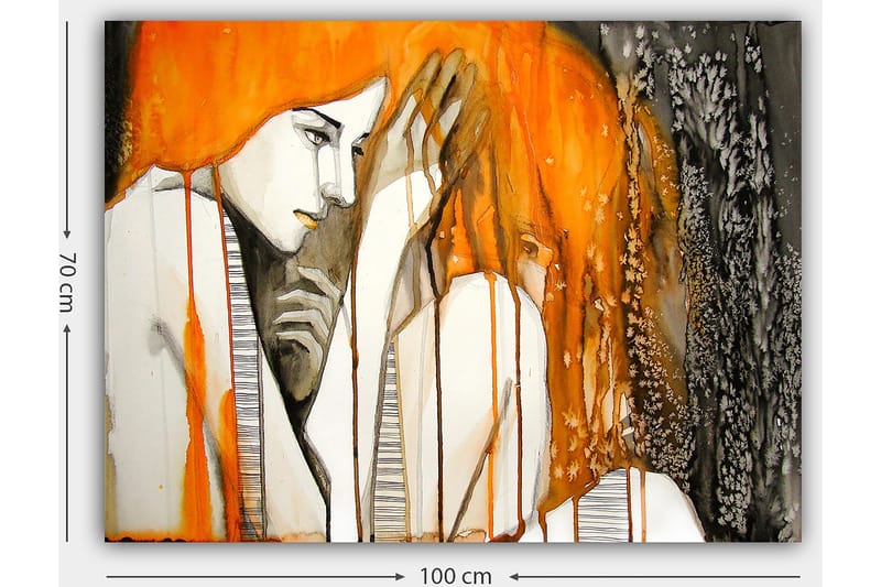 Canvastavla 70x100 cm - Känslosam skildring av två kvinnor som uttrycker intimitet och sårbarhet - Orange / Svart / Grå - Inredning & dekor - Tavlor & konst - Canvastavla