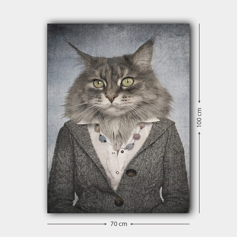 Canvastavla 70x100 cm - Katt med mänskliga drag klädd i en grå kavaj och en vit skjorta - Grå / Vit / Beige - Inredning & dekor - Tavlor & konst - Canvastavla
