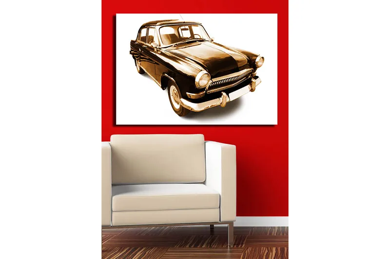 Canvastavla 70x100 cm - Klassisk bil i svart och guldtoner, Svart / Guld