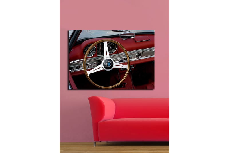 Canvastavla 70x100 cm - Klassisk bilinteriör med fokus på ratten och instrumentpanelen - Röd / Silver / Svart - Inredning & dekor - Tavlor & konst - Canvastavla
