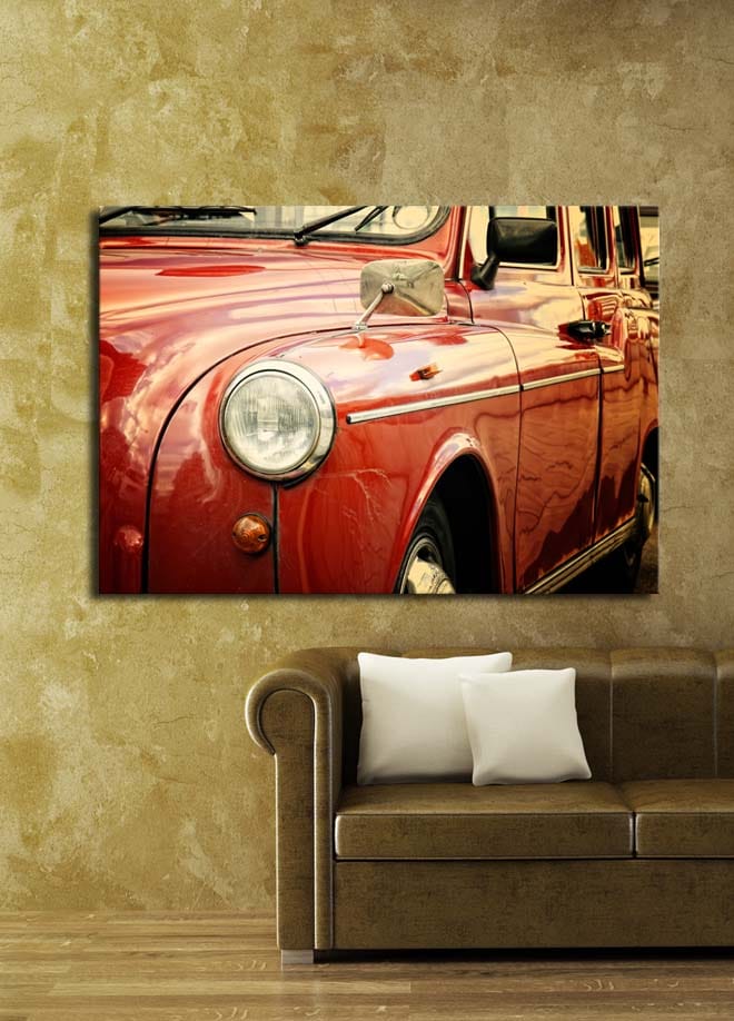 Canvastavla 70x100 cm - Klassisk röd bil med detaljer i krom - Röd / Kromgrå - Inredning & dekor - Tavlor & konst - Canvastavla