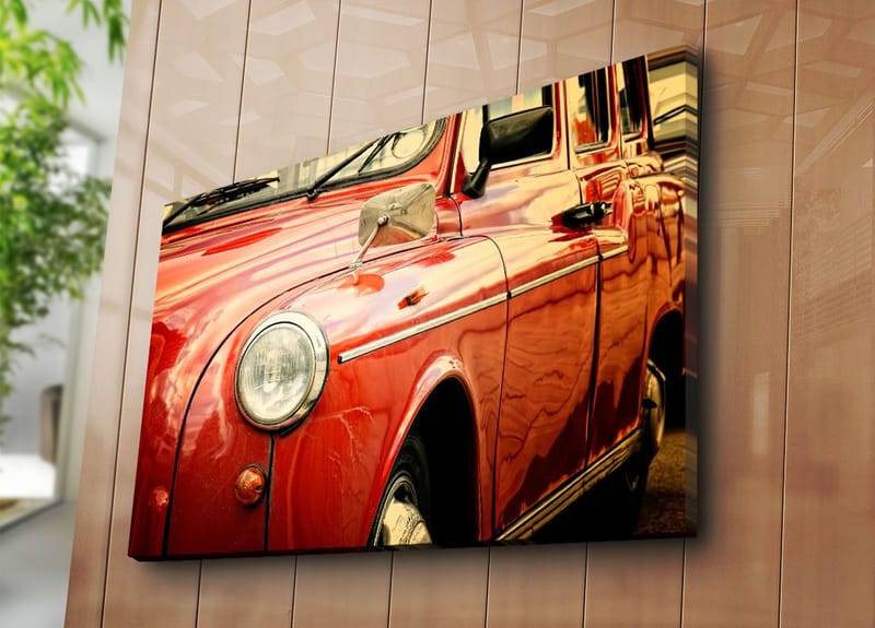 Canvastavla 70x100 cm - Klassisk röd bil med detaljer i krom - Röd / Kromgrå - Inredning & dekor - Tavlor & konst - Canvastavla