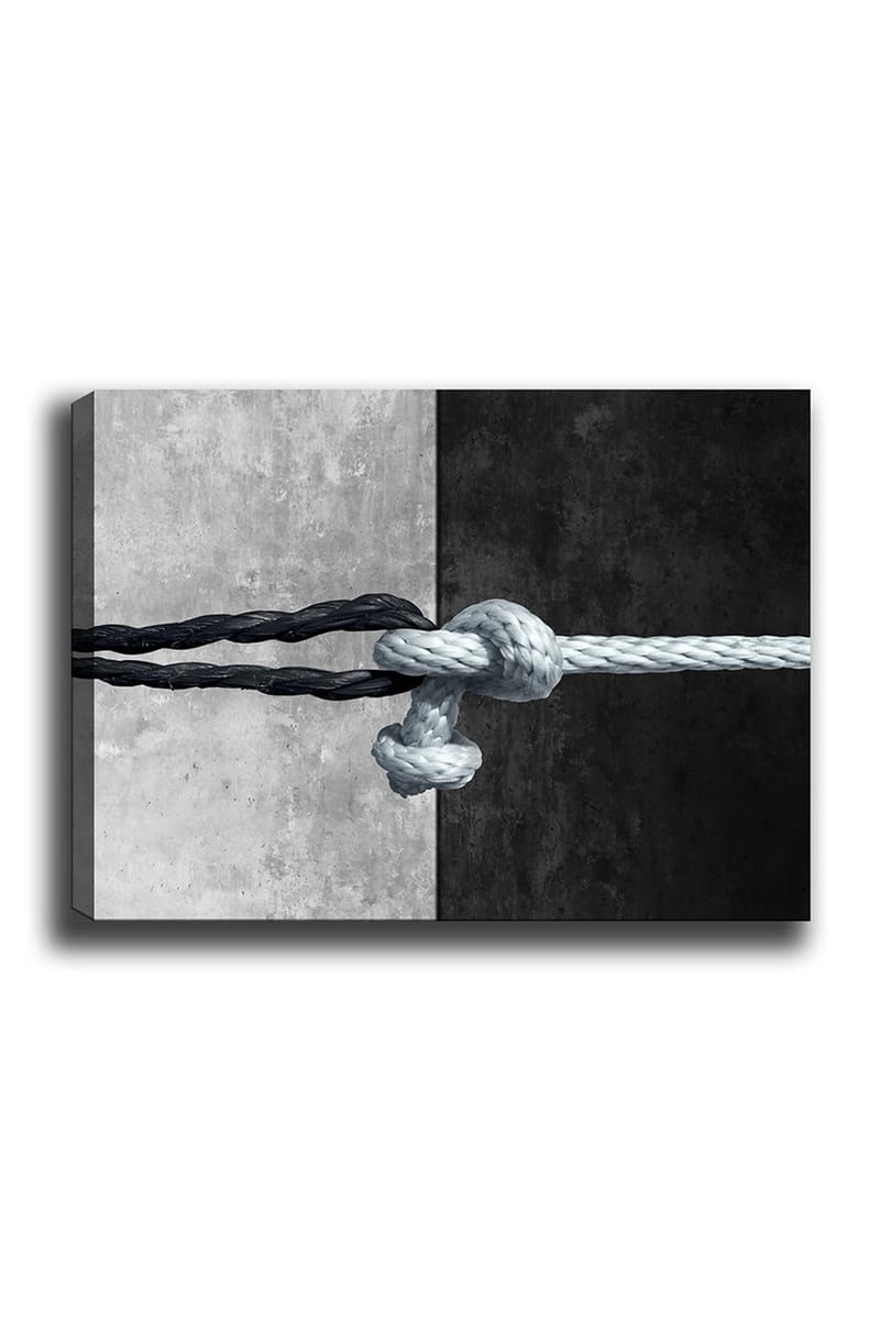Canvastavla 70x100 cm - Knut av rep som förenar två kontrasterande ytor i svart och grått - Svart / Grå / Ljusblå - Inredning & dekor - Tavlor & konst - Canvastavla
