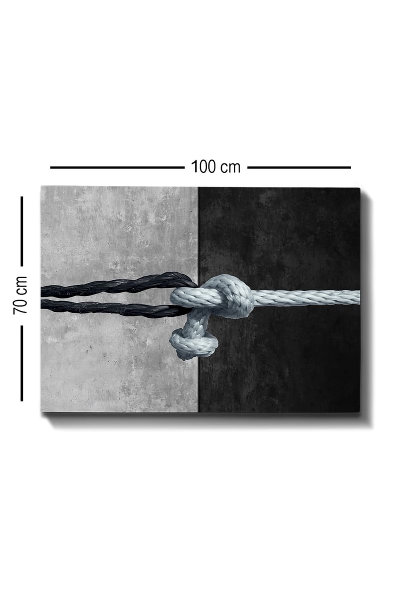 Canvastavla 70x100 cm - Knut av rep som förenar två kontrasterande ytor i svart och grått - Svart / Grå / Ljusblå - Inredning & dekor - Tavlor & konst - Canvastavla