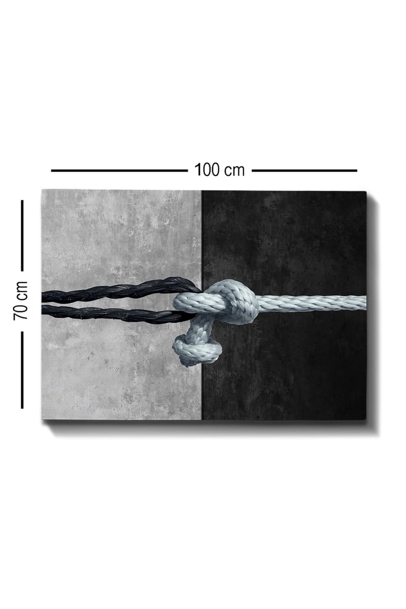 Canvastavla 70x100 cm - Knut av rep som förenar två kontrasterande ytor i svart och grått - Svart / Grå / Ljusblå - Inredning & dekor - Tavlor & konst - Canvastavla