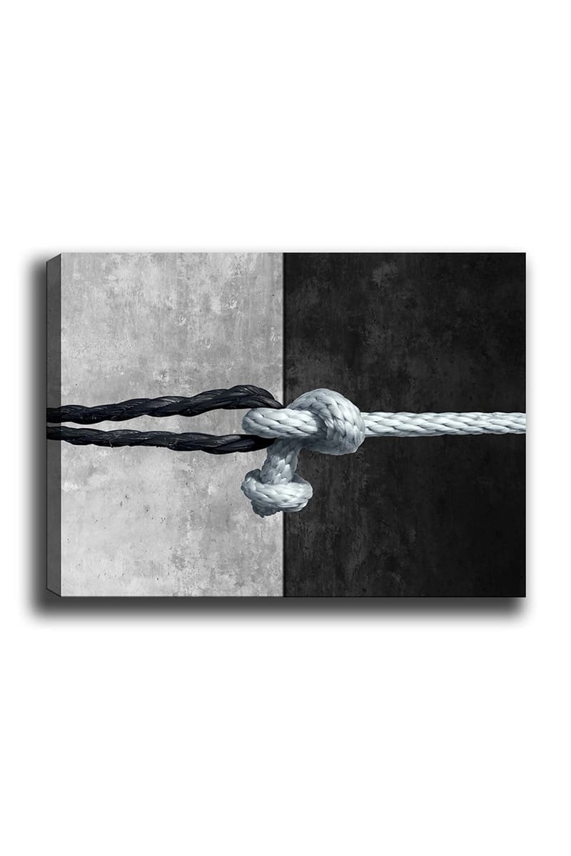 Canvastavla 70x100 cm - Knut av rep som förenar två kontrasterande ytor i svart och grått - Svart / Grå / Ljusblå - Inredning & dekor - Tavlor & konst - Canvastavla