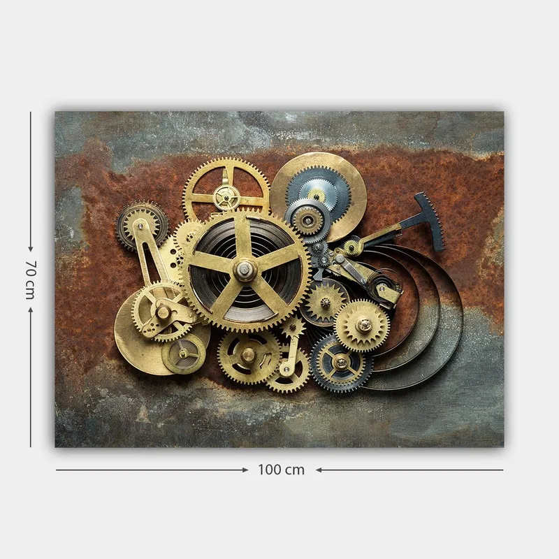 Canvastavla 70x100 cm - Komplex sammansättning av kugghjul och mekaniska delar i en industriell stil - Guld / Brunt / Svart - Inredning & dekor - Tavlor & konst - Canvastavla