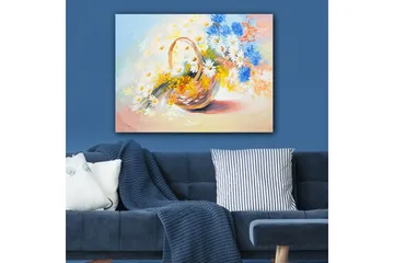 Canvastavla 70x100 cm - Korg fylld med färgglada blommor - Blå / Vit / Gul - Inredning & dekor - Tavlor & konst - Canvastavla