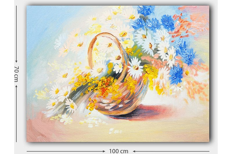 Canvastavla 70x100 cm - Korg fylld med färgglada blommor - Blå / Vit / Gul - Inredning & dekor - Tavlor & konst - Canvastavla