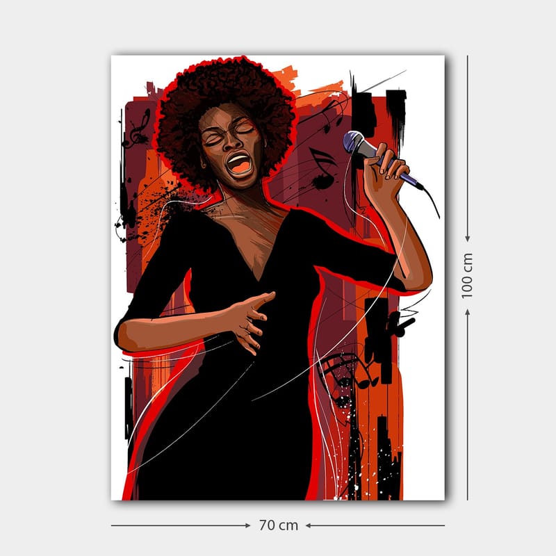 Canvastavla 70x100 cm - Kraftfull sångerska som uttrycker känslor genom sin musik - Röd / Svart / Brun - Inredning & dekor - Tavlor & konst - Canvastavla