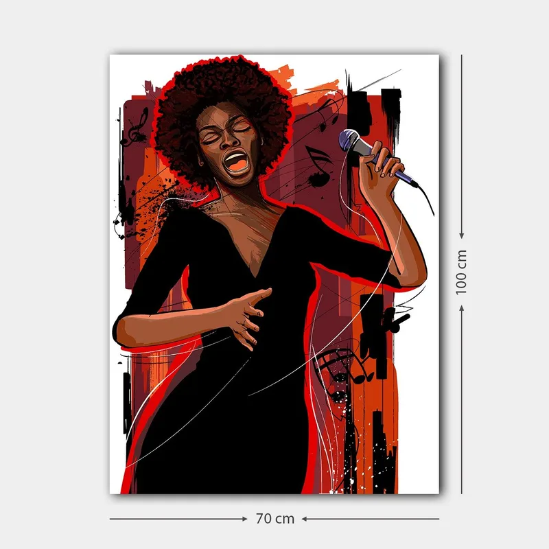 Canvastavla 70x100 cm - Kraftfull sångerska som uttrycker känslor genom sin musik - Röd / Svart / Brun - Inredning & dekor - Tavlor & konst - Canvastavla
