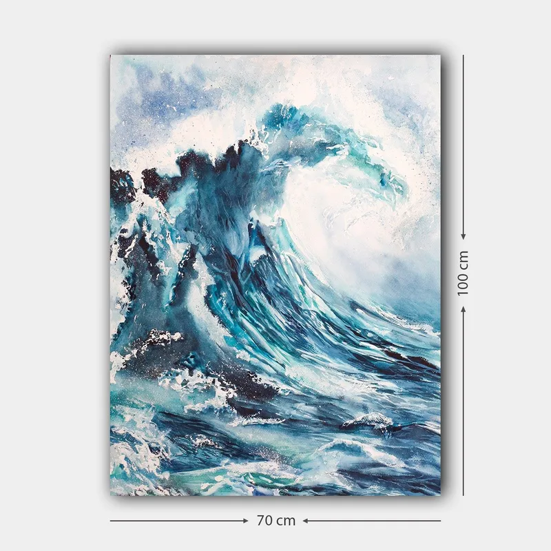 Canvastavla 70x100 cm - Kraftfull våg som bryter mot stranden - Mörkblå / Turkos / Vit - Inredning & dekor - Tavlor & konst - Canvastavla