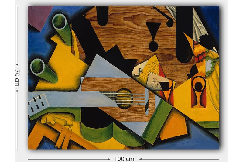 Canvastavla 70x100 cm - Kubistisk komposition med en gitarr och olika geometriska former - Grön / Gul / Blå - Inredning & dekor - Tavlor & konst - Canvastavla