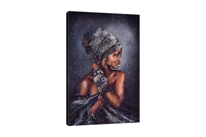 Canvastavla 70x100 cm - Kvinna med elegant huvudbonad och smycken, avbildad i profil - Mörkbrun / Svart / Grå - Inredning & dekor - Tavlor & konst - Canvastavla