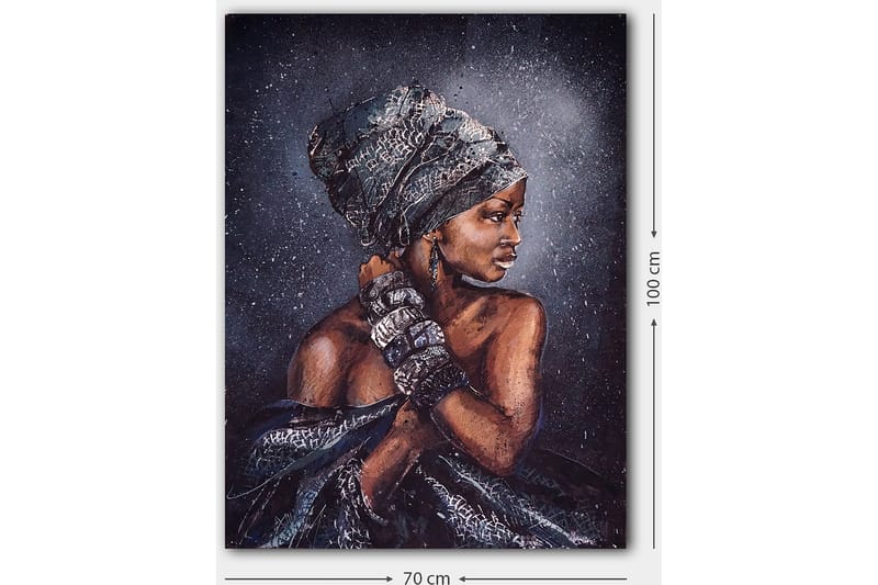 Canvastavla 70x100 cm - Kvinna med elegant huvudbonad och smycken, avbildad i profil - Mörkbrun / Svart / Grå - Inredning & dekor - Tavlor & konst - Canvastavla