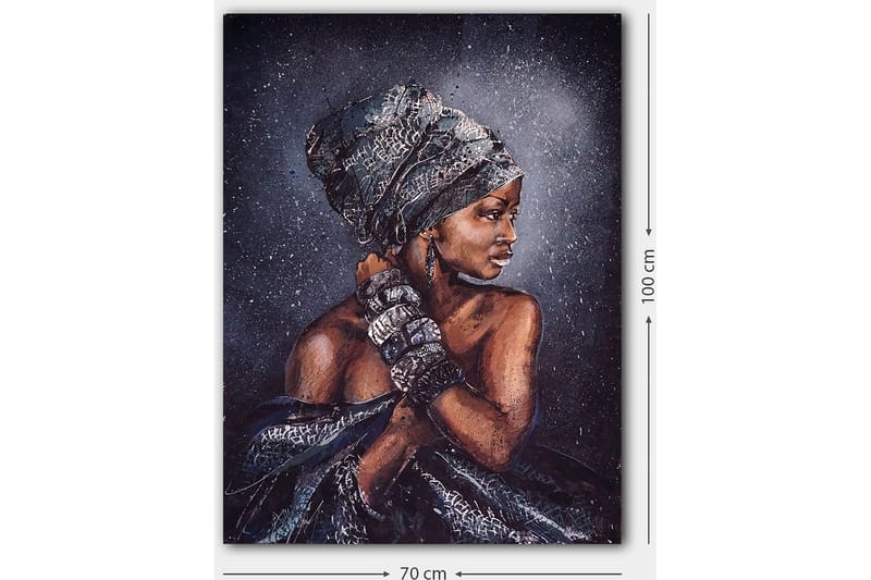 Canvastavla 70x100 cm - Kvinna med elegant huvudbonad och smycken, avbildad i profil - Mörkbrun / Svart / Grå - Inredning & dekor - Tavlor & konst - Canvastavla