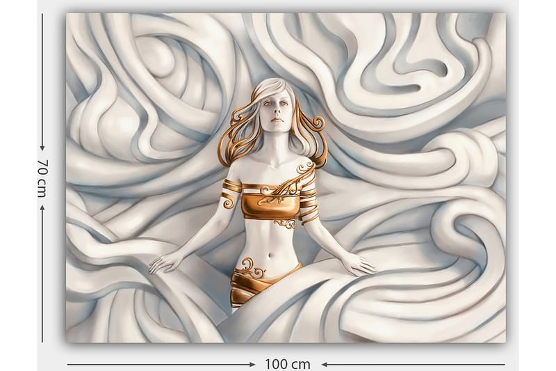 Canvastavla 70x100 cm - Kvinna med ett drömlikt uttryck omgiven av svängande, mjuka former - Vit / Guld / Beige - Inredning & dekor - Tavlor & konst - Canvastavla