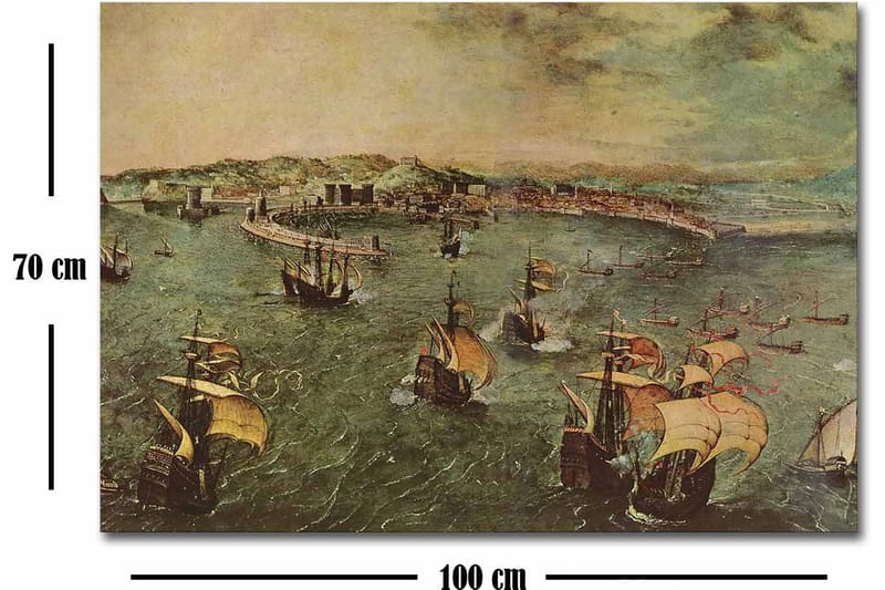 Canvastavla 70x100 cm - Livlig sjöscen med flera segelbåtar som navigerar genom vattnet - Grön / Brun / Beige - Inredning & dekor - Tavlor & konst - Canvastavla