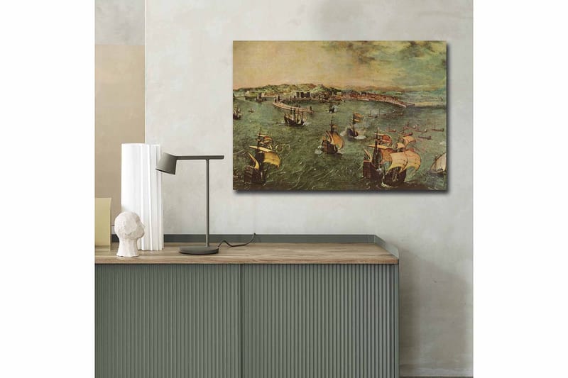 Canvastavla 70x100 cm - Livlig sjöscen med flera segelbåtar som navigerar genom vattnet - Grön / Brun / Beige - Inredning & dekor - Tavlor & konst - Canvastavla