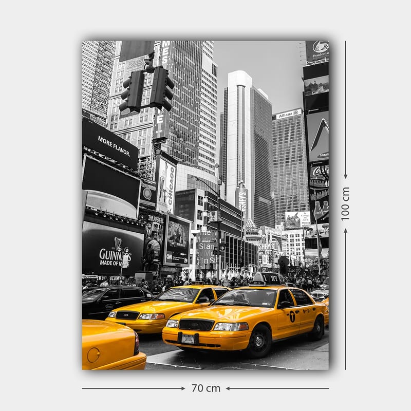 Canvastavla 70x100 cm - Livlig stadsbild med gula taxibilar som dominerar gatan i en urban miljö - Gul / Svart - Inredning & dekor - Tavlor & konst - Canvastavla