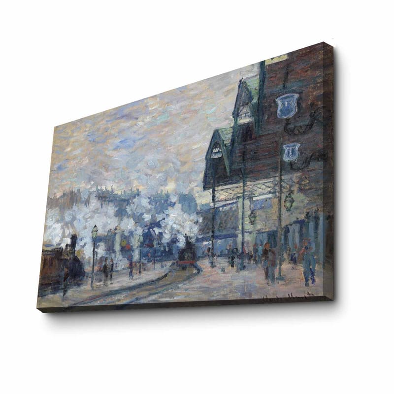 Canvastavla 70x100 cm - Livlig stadsbild med människor och byggnader i en vintermiljö - Blå / Grå / Vit - Inredning & dekor - Tavlor & konst - Canvastavla