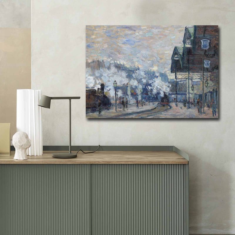 Canvastavla 70x100 cm - Livlig stadsbild med människor och byggnader i en vintermiljö - Blå / Grå / Vit - Inredning & dekor - Tavlor & konst - Canvastavla