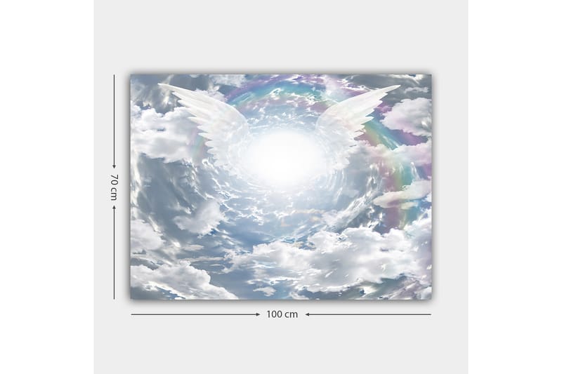 Canvastavla 70x100 cm - Ljus och drömlik himmel med änglavingar som sträcker sig mot en strålande mittpunkt - Vit / Ljusblå / Grå - Inredning & dekor - Tavlor & konst - Canvastavla