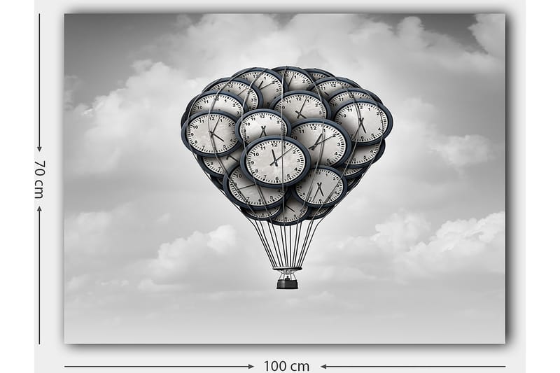 Canvastavla 70x100 cm - Luftballong formad av klockor som svävar i en drömlik himmel - Grå / Svart / Vit - Inredning & dekor - Tavlor & konst - Canvastavla
