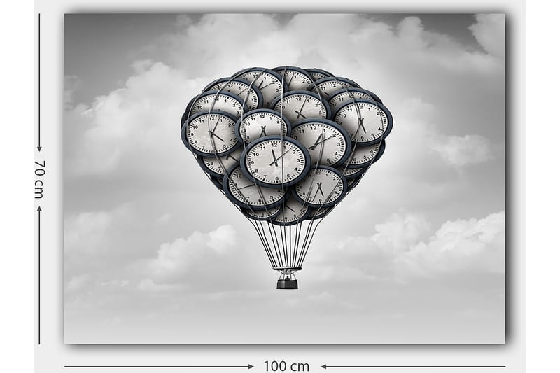 Canvastavla 70x100 cm - Luftballong formad av klockor som svävar i en drömlik himmel - Grå / Svart / Vit - Inredning & dekor - Tavlor & konst - Canvastavla
