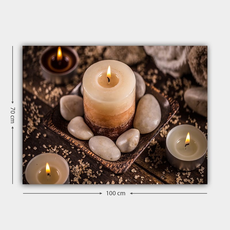 Canvastavla 70x100 cm - Lugn och avkopplande komposition med levande ljus och stenar i en harmonisk miljö - Beige / Brun / Grå - Inredning & dekor - Tavlor & konst - Canvastavla