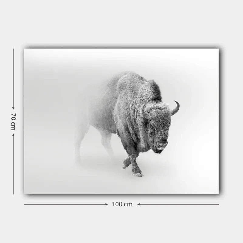 Canvastavla 70x100 cm - Majestätisk bison som går genom dimma - Grå / Vit - Inredning & dekor - Tavlor & konst - Canvastavla