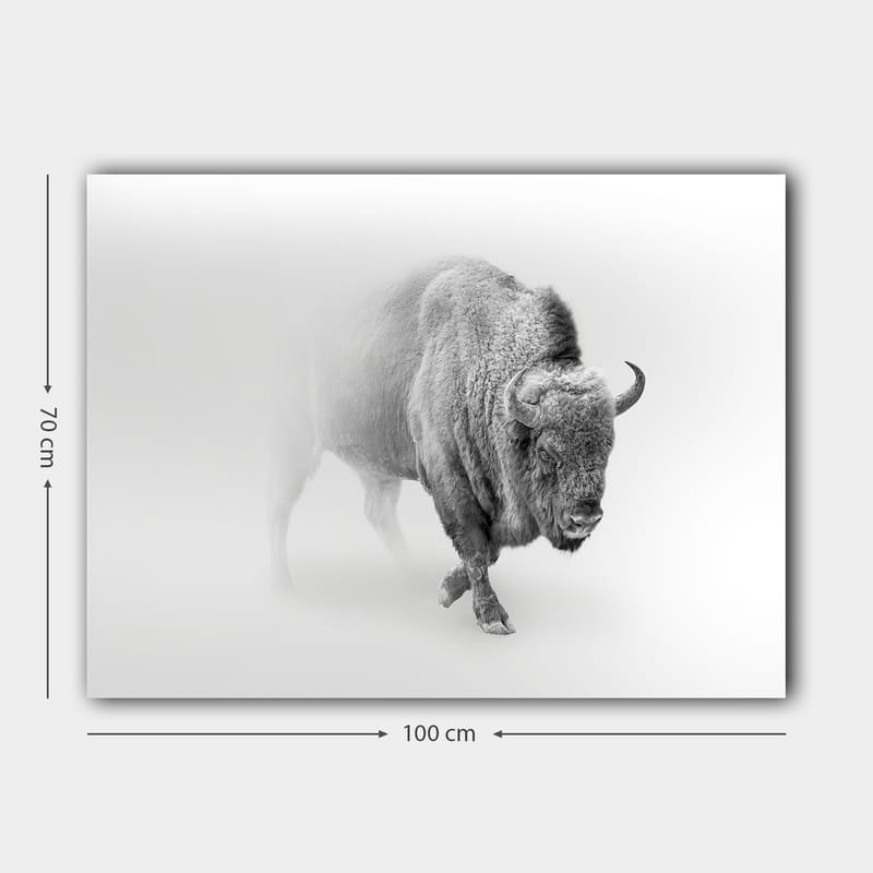 Canvastavla 70x100 cm - Majestätisk bison som går genom dimma - Grå / Vit - Inredning & dekor - Tavlor & konst - Canvastavla
