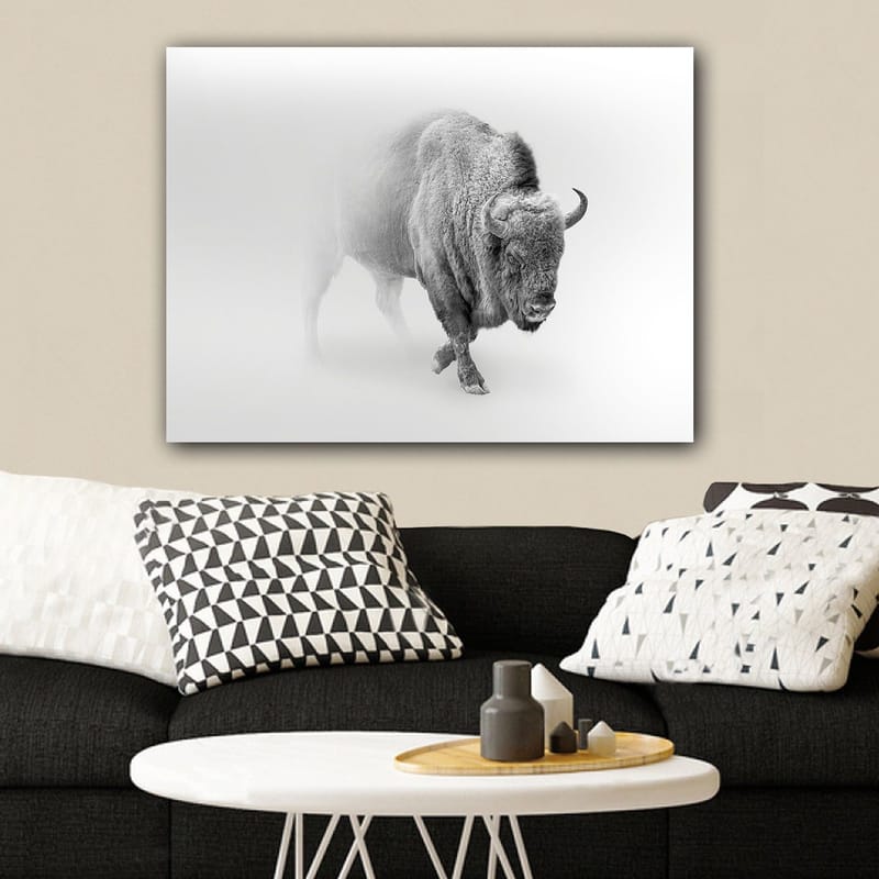 Canvastavla 70x100 cm - Majestätisk bison som går genom dimma - Grå / Vit - Inredning & dekor - Tavlor & konst - Canvastavla