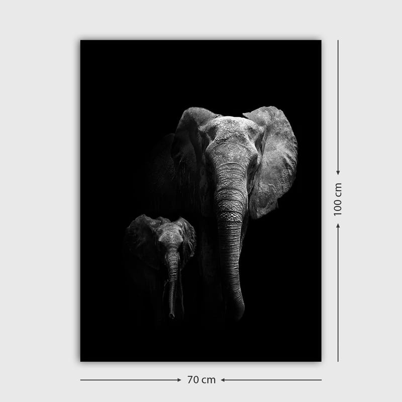Canvastavla 70x100 cm - Majestätisk elefant och en kalv som framhäver deras relation i en dramatisk svartvit komposition - Svart / Grå - Inredning & dekor - Tavlor & konst - Canvastavla